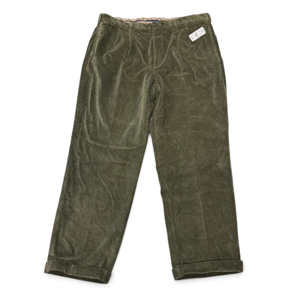Brooks Brothers Elliot Corduroy Pants Mens 42x32 Olive Green Pleated Cuffed NWT